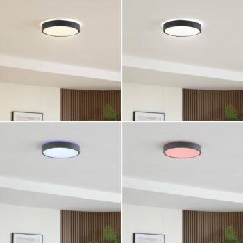 Lindby LED stropné svietidlo Manala, betónová sivá, RGB, CCT, diaľkové