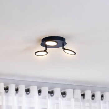 Lindby LED stropné svietidlo Manel, čierna farba, železo, Ø 22 cm