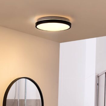 Lindby LED stropné svietidlo Medon Ø 29 cm čierny plast IP44