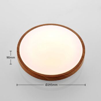 Lindby LED stropné svietidlo Mendosa, okrúhle, svetlé drevo, Ø 29 cm