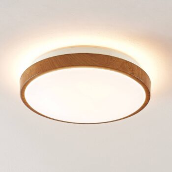 Lindby LED stropné svietidlo Mendosa, okrúhle, svetlé drevo, Ø 29 cm