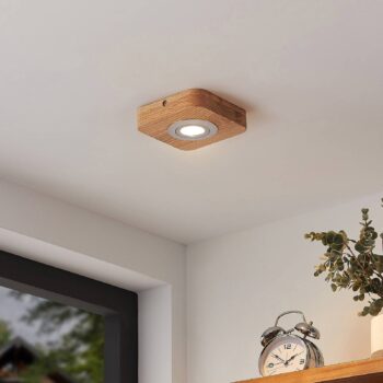 Lindby LED stropné svietidlo Mikari, 14 cm, drevo, otočné