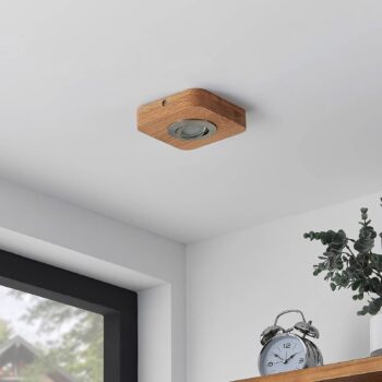 Lindby LED stropné svietidlo Mikari, 14 cm, drevo, otočné