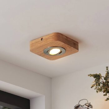 Lindby LED stropné svietidlo Mikari, 14 cm, drevo, otočné