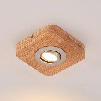 Lindby LED stropné svietidlo Mikari, 14 cm, drevo, otočné