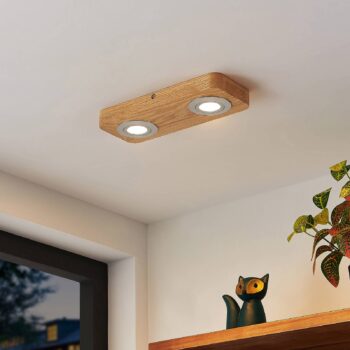 Lindby LED stropné svietidlo Mikari, 30 cm, drevo, otočné