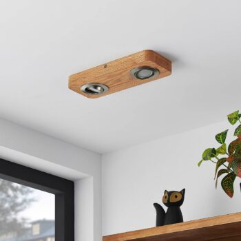 Lindby LED stropné svietidlo Mikari, 30 cm, drevo, otočné