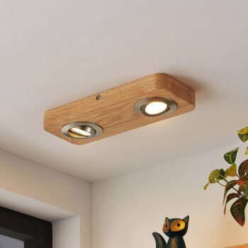 Lindby LED stropné svietidlo Mikari, 30 cm, drevo, otočné