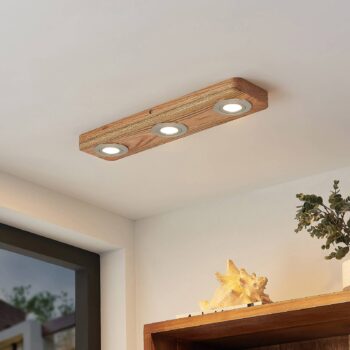 Lindby LED stropné svietidlo Mikari, 48 cm, drevo, otočné