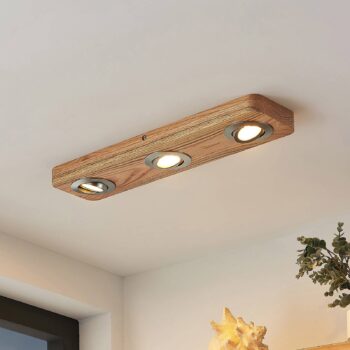 Lindby LED stropné svietidlo Mikari, 48 cm, drevo, otočné
