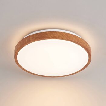 Lindby LED stropné svietidlo Mynte, Ø30cm, vzhľad dreva, plast