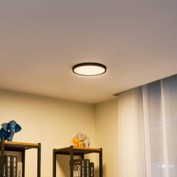 Lindby LED stropné svietidlo Pravin, Ø 23 cm, CCT, čierna
