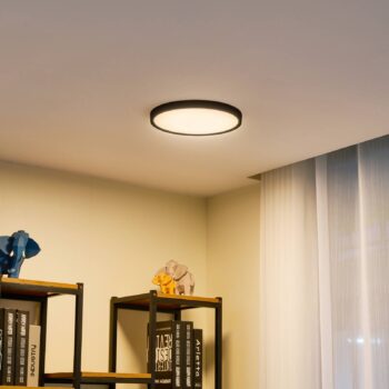 Lindby LED stropné svietidlo Pravin, Ø 30 cm, 3 000 K, čierne