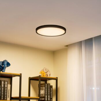 Lindby LED stropné svietidlo Pravin, Ø 40 cm, 3 000 K, čierne