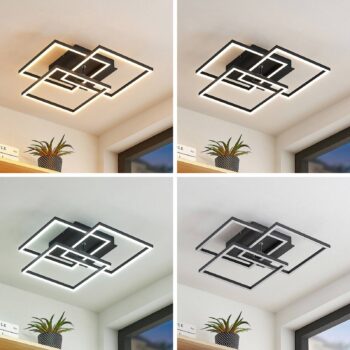 Lindby LED stropné svietidlo Quiana, CCT, hranaté, čierne, 42 cm