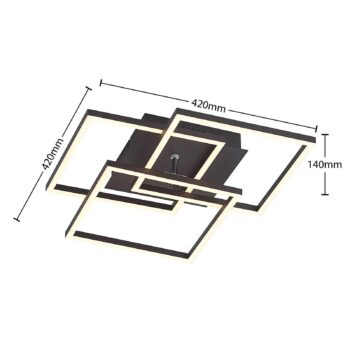 Lindby LED stropné svietidlo Quiana, CCT, hranaté, čierne, 42 cm