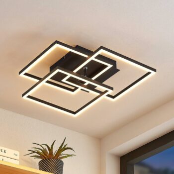 Lindby LED stropné svietidlo Quiana, CCT, hranaté, čierne, 42 cm