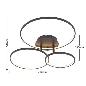 Lindby LED stropné svietidlo Rayk, čierne, kov, 77 cm, stmievateľné