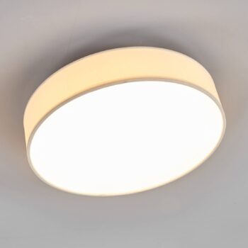 Lindby LED stropné svietidlo Saira, Ø 30 cm, biela, textil