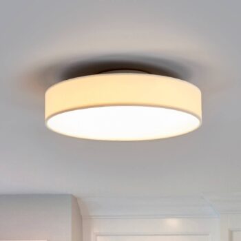 Lindby LED stropné svietidlo Saira, Ø 30 cm, biela, textil