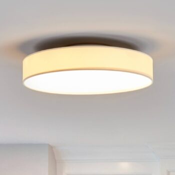 Lindby LED stropné svietidlo Saira, Ø 40 cm, biela, textil