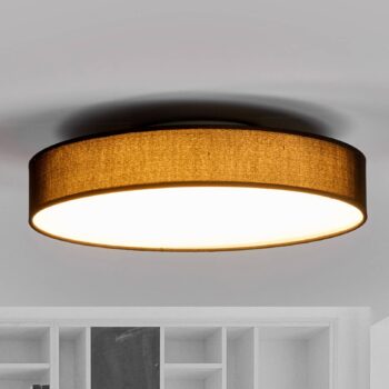 Lindby LED stropné svietidlo Saira, Ø 40 cm, čierna farba, textil