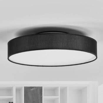 Lindby LED stropné svietidlo Saira, Ø 40 cm, čierna farba, textil
