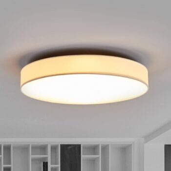 Lindby LED stropné svietidlo Saira, Ø 50 cm, biela, textil