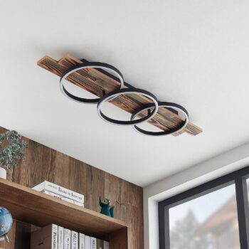 Lindby LED stropné svietidlo Sentoa, drevo, dĺžka 100 cm, 3 000 K