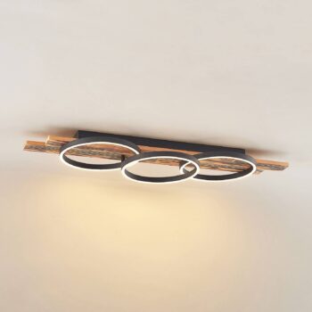 Lindby LED stropné svietidlo Sentoa, drevo, dĺžka 100 cm, 3 000 K