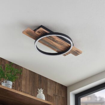 Lindby LED stropné svietidlo Sentoa, drevo, dĺžka 52,8 cm, 3 000 K