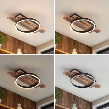Lindby LED stropné svietidlo Sentoa, drevo, dĺžka 52,8 cm, 3 000 K