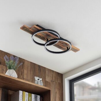Lindby LED stropné svietidlo Sentoa, drevo, dĺžka 75 cm, 3000 K