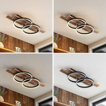 Lindby LED stropné svietidlo Sentoa, drevo, dĺžka 75 cm, 3000 K