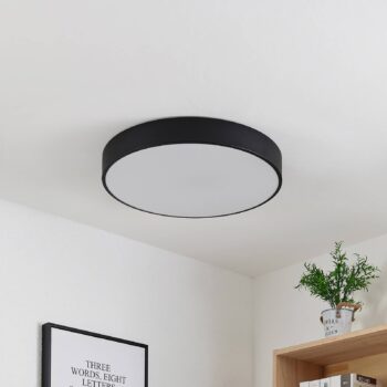 Lindby LED stropné svietidlo Simera, Ø 50 cm, čierna farba, kov