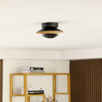 Lindby LED stropné svietidlo Tiama, kov, čierna/zlatá, Ø 20 cm
