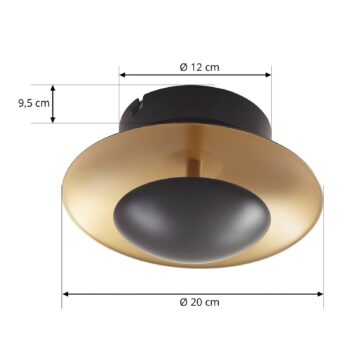 Lindby LED stropné svietidlo Tiama, kov, čierna/zlatá, Ø 20 cm