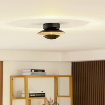 Lindby LED stropné svietidlo Tiama, kov, čierna/zlatá, Ø 20 cm