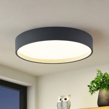 Lindby LED stropné svietidlo Todor, 50 cm, antracit, CCT, drevo