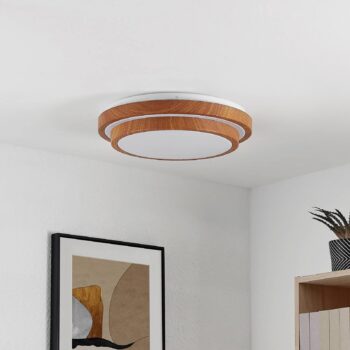 Lindby LED stropné svietidlo Vaako, Ø 41 cm, kov, vzhľad dreva