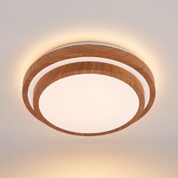 Lindby LED stropné svietidlo Vaako, Ø 41 cm, kov, vzhľad dreva
