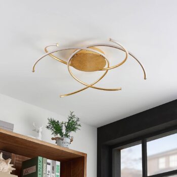 Lindby LED stropné svietidlo Yareli, zlatá farba, kov, Ø 70 cm