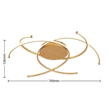 Lindby LED stropné svietidlo Yareli, zlatá farba, kov, Ø 70 cm