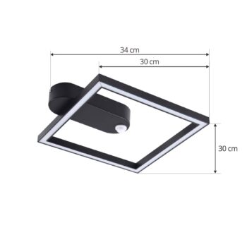 Lindby LED stropné svietidlo Yulla, 34 cm, čierne, senzor