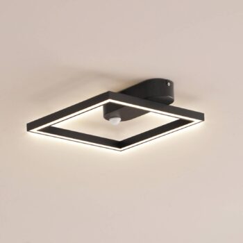 Lindby LED stropné svietidlo Yulla, 34 cm, čierne, senzor