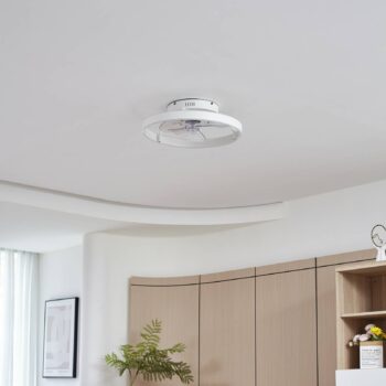 Lindby LED stropný ventilátor Momitu, biela, hliník, Ø 50 cm