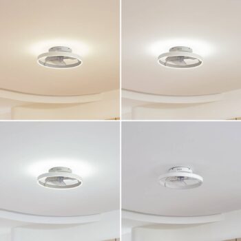 Lindby LED stropný ventilátor Momitu, biela, hliník, Ø 50 cm