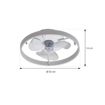 Lindby LED stropný ventilátor Momitu, biela, hliník, Ø 50 cm
