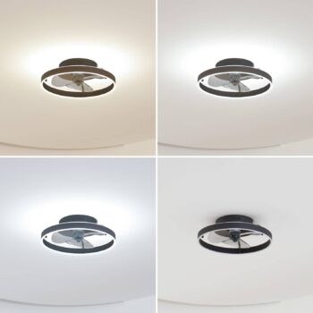 Lindby LED stropný ventilátor Momitu, čierny, tichý, Ø 50 cm