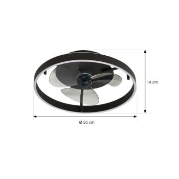 Lindby LED stropný ventilátor Momitu, čierny, tichý, Ø 50 cm